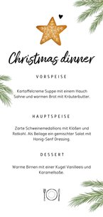 Menükarte Weihnachtsessen mit Stern und Zweigen