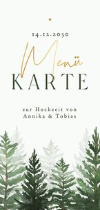 Menükarte Winter Hochzeit Tannenbäume