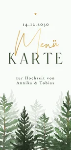Menükarte Winter Hochzeit Tannenbäume