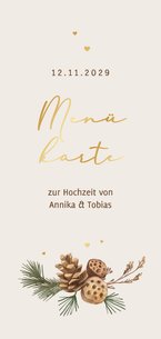 Menükarte Winterhochzeit getrocknete Winterdeko Zweige