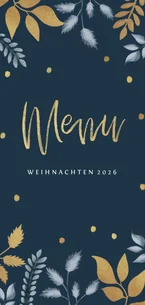 Menükarte zum Weihnachtsessen dunkelblau botanisch