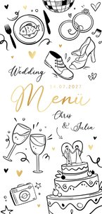 Menükarte zur Hochzeit Doodles Goldelemente