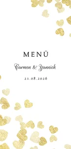 Menükarte zur Hochzeit Goldene Herzen
