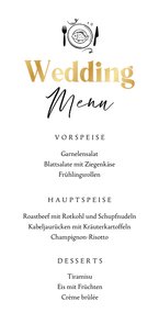 Menükarte zur Hochzeit Goldschrift