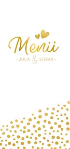 Menükarte zur Hochzeit mit goldener Schrift und Foto