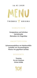 Menükarte zur Hochzeitsfeier Pinselstrich
