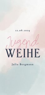 Menükarte zur Jugendweihe Blau Rosa Aquarell