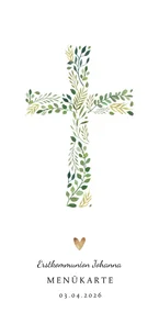 Menükarte zur Kommunion Kreuz botanisch
