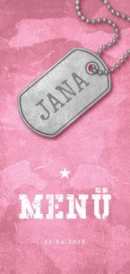 Menükarte zur Kommunion Militarylook rosa