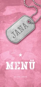 Menükarte zur Kommunion Militarylook rosa