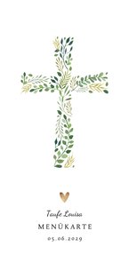 Menükarte zur Taufe botanisches Kreuz