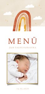 Menükarte zur Taufe Foto & Regenbogen orange