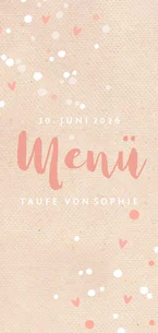 Menükarte zur Taufe Punkte und Herzen