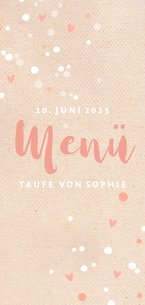 Menükarte zur Taufe Punkte und Herzen