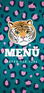 Menükarte zur Taufe Tierprint und Tiger