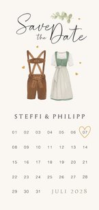 Save-the-Date-Karte Trachtenhochzeit Dirndl & Lederhose