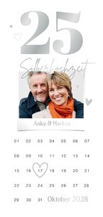 Silberhochzeit Einladungskarte 25 silber & Kalender