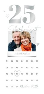 Silberhochzeit Einladungskarte 25 silber & Kalender