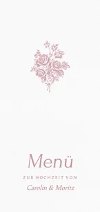 Speisekarte Hochzeitsfeier romantische Rosen rosa