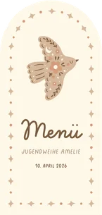 Speisekarte Jugendweihe Bogenform Vogel mit Ornamenten