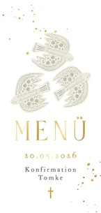 Speisekarte Konfirmation drei Tauben Goldschrift
