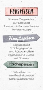 Speisekarte zur Taufe rosa Wegweiser und Herzen