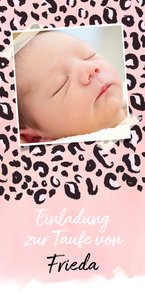 Taufeinladung eigenes Foto Leopardenprint rosa