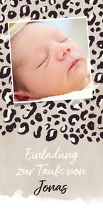 Taufeinladung Leopardenprint eigenes Foto sand