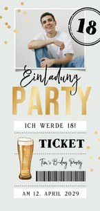 Ticket-Einladungskarte mit Foto zum 18. Geburtstag