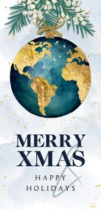 Weihnachtskarte Weltkugel 'Merry XMAS & Happy Holidays'