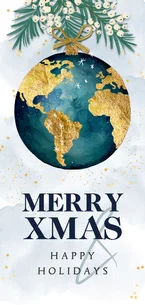 Weihnachtskarte Weltkugel 'Merry XMAS & Happy Holidays'