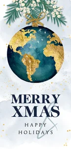 Weihnachtskarte Weltkugel 'Merry XMAS & Happy Holidays'
