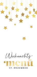 Weihnachtsmenü goldene Sterne auf weiß Karte 