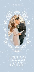 Winterhochzeit Foto-Dankeskarte Schnee Ornamente blau
