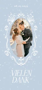 Winterhochzeit Foto-Dankeskarte Schnee Ornamente blau