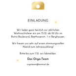 Einladung Weihnachtsfeier Kartenform Weihnachtskugel Rückseite