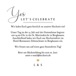 Einladungskarte Kalligrafie 'Yes' schwarz weiß Herzform Rückseite