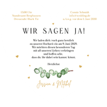 Hochzeitseinladung Herzkarte Eukalyptuszweige Aquarell Rückseite