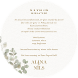 Hochzeitseinladung runde Karte Auqarell Eukalyptuskranz Rückseite