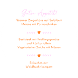 Menükarte Fotocollage Jugendweihe orange-rosa Rückseite