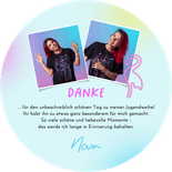 Runde Dankeskarte Jugendweihe Neonlook Rückseite