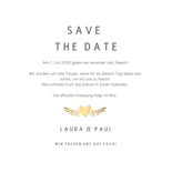 Runde Save-the-Date-Karte Hochzeit Tauben und Herz Rückseite