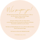 Runde Save-the-Date-Karte Orangenblüten Hochzeitsreise Rückseite