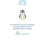 Weihnachtsgrußkarte runde Form Pinguin Rückseite