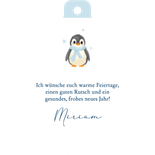 Weihnachtsgrußkarte runde Form Pinguin Rückseite