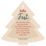 Weihnachtskarte Christbaum-Form mit Kerzen und Kugeln Rückseite