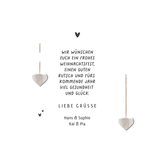 Weihnachtskarte Fotocollage Weihnachtsbaumform Herzen Rückseite