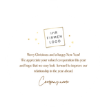 Weihnachtskarte geschäftlich goldene Weihnachskugel Logo Rückseite