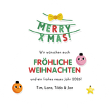 Weihnachtskarte Kinder lustiger Weihnachtsbaum mit Gesicht Rückseite
