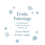 Weihnachtskarte Kugelform Christbaumkdeko Foto Schnee Rückseite